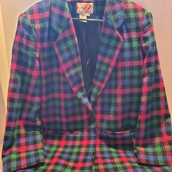 RTW Bright Multicolor Plaid Blazer Sz Sm Jacket Retro Wool Acrylic Polyester - Picture 3 of 14